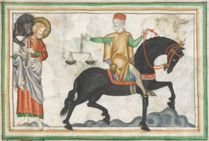 medieval painting depicting a palfrey, a gaited horse used for general riding